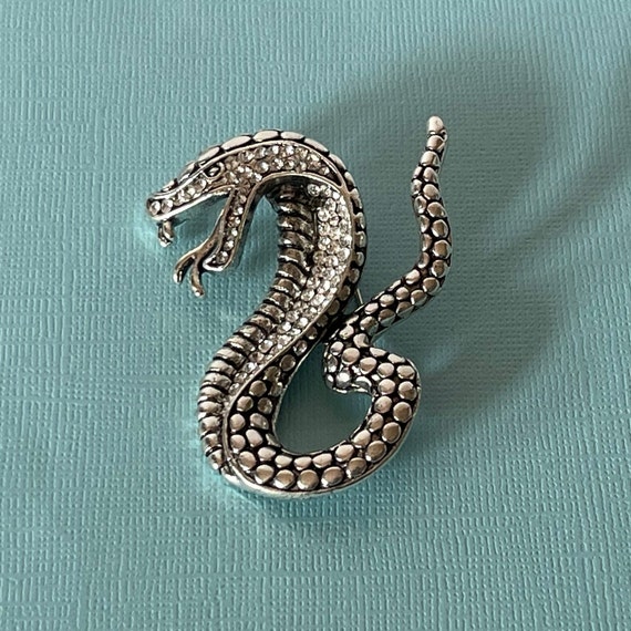 Rhinestone snake brooch, silver snake pin, snake … - image 6