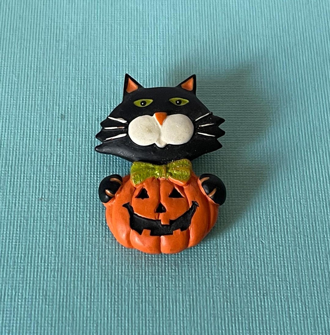 Vintage Halloween Brooch, Cat Pin Vintage, Pumpkin Brooch, Jack O ...