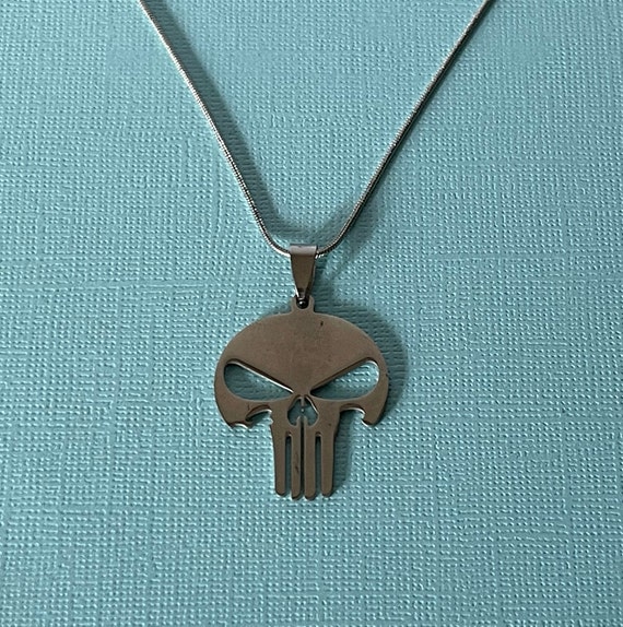 Skull necklace, punisher necklace, silver skull n… - image 4