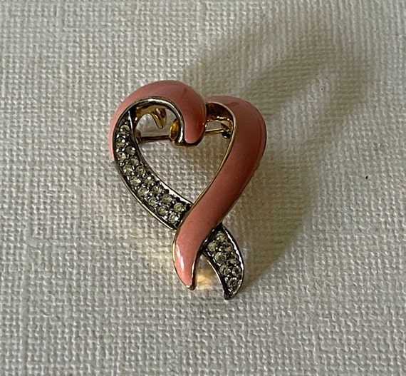 Vintage heart brooch, heart jewelry, pink heart b… - image 8