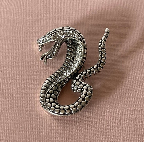 Rhinestone snake brooch, silver snake pin, snake … - image 2