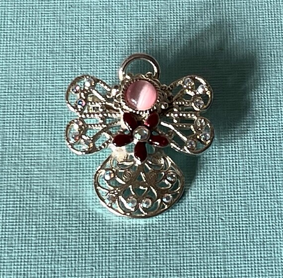 Vintage angel brooch, pink angel pin, silver angel pin, rhinestone angel brooch, Christmas angel pin, guardian angel religious jewelry angel