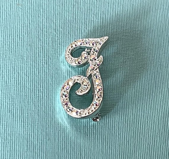 Vintage letter F brooch, rhinestone letter F, letter J pin, silver letter F brooch, monogram f pin letter f jewelry, letter J, initial f pin