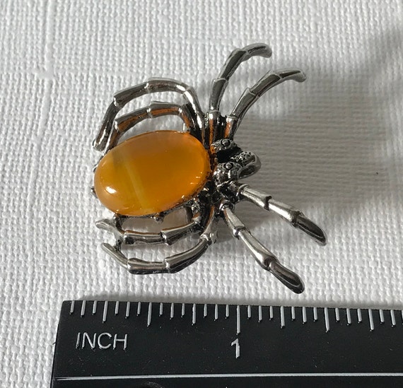 Orange spider brooch, agate spider brooch, silver… - image 6