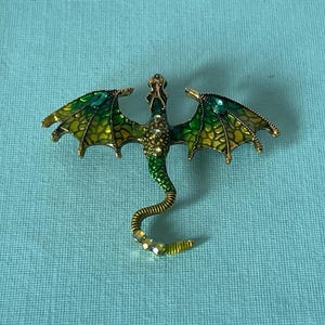 Green rhinestone dragon brooch, Chinese dragon pin, dungeoons and dragons, rhinestone dragon pin, New Year Dragon pin, green dragon brooch