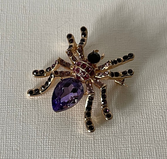 Purple rhinestone spider pin, spider brooch, inse… - image 4