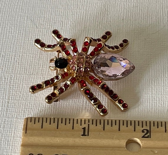 Pink and red rhinestone spider pin, spider brooch… - image 3