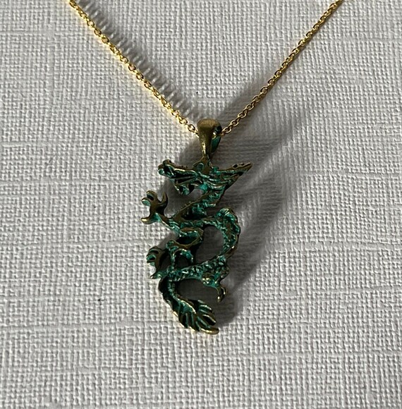 Dragon necklace, 20" dragon necklace, green drago… - image 5