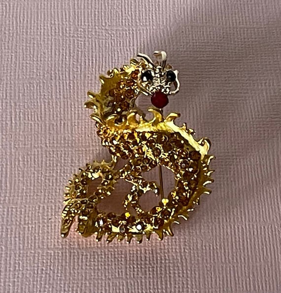 Rhinestone dragon brooch, gold rhinestone dragon … - image 2