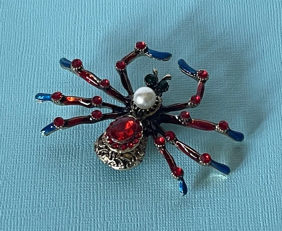 Red rhinestone spider pin, blue rhinestone spider… - image 7