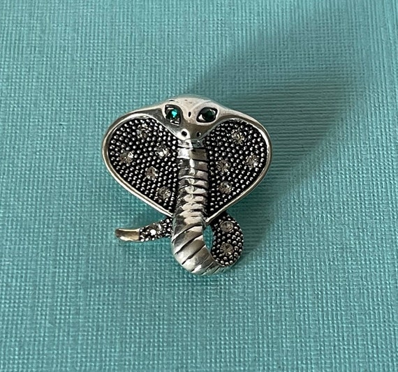Silver snake brooch, rhinestone snake brooch, cob… - image 1