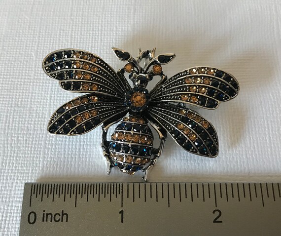 Blue rhinestone bumble bee pin, bee brooch, bee j… - image 5