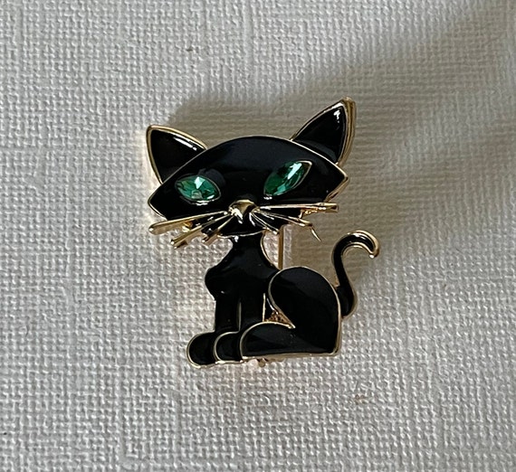 Black cat brooch, rhinestone cat pin, Halloween c… - image 4