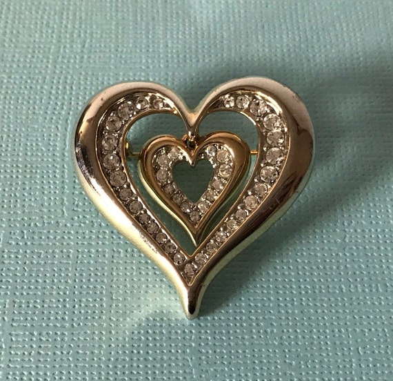 heart heart jewelry aurora borealis rhinestone heart pin Valentine/'s brooch wedding heart Vintage heart brooch Valentine/'s heart pin