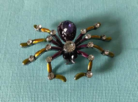 Rhinestone spider brooch, purple spider brooch, ye