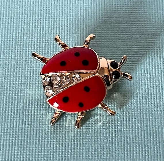 Lady bug brooch, rhinestone lady bug brooch, lady bug jewelry, beetle brooch, rhinestone beetle pin, insect jewelry, red lady bug brooch