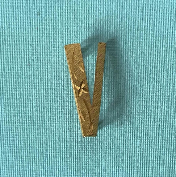 Vintage letter V brooch, signed Mamselle brooch, gold letter v brooch, letter v jewelry,