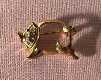 Vintage pig brooch, rhinestone pig brooch, pig jewelry, gold pig pin, rhinestone pig pin, piglett, boine brooch, vintage pig brooch, piggy