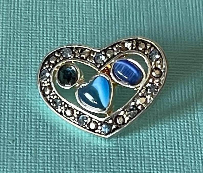 cabochon heart pin rhinestone heart pin wedding heart jewelry blue heart pin Vintage heart brooch marcasite heart brooch Valentine/'s