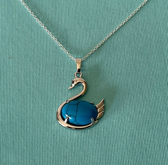 Swan necklace, turquoise swan necklace, 20" swan n