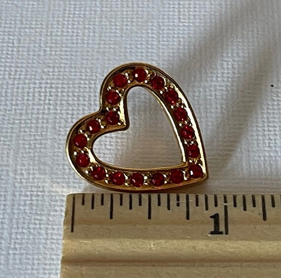 Vintage heart brooch, red rhinestone heart pin, h… - image 4