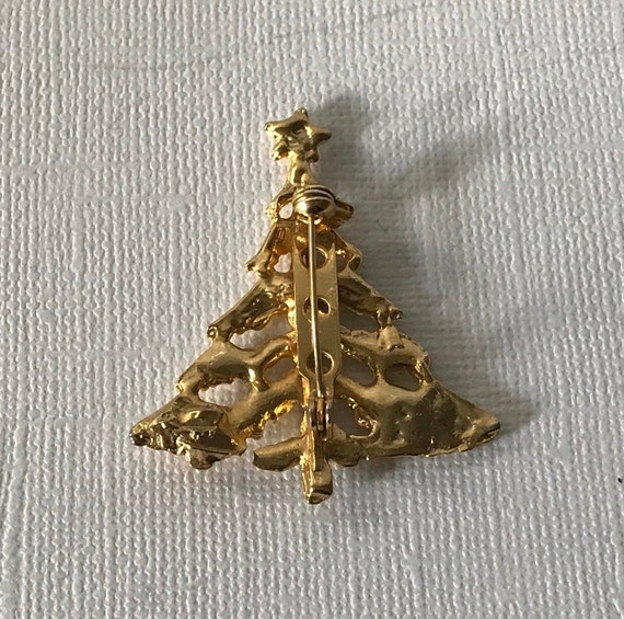 Vintage Christmas tree brooch, gold Christmas tre… - image 6