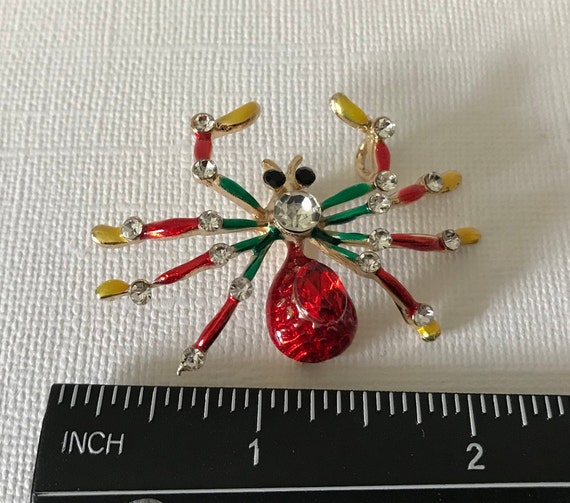 Rhinestone spider pin spider brooch, red spider p… - image 5