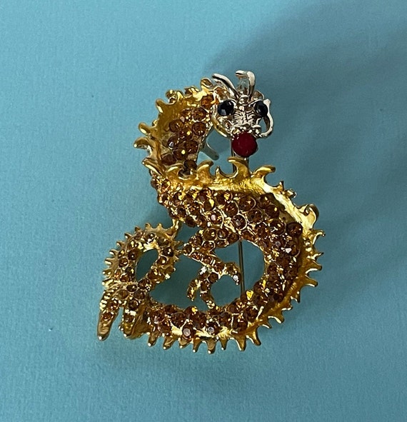 Rhinestone dragon brooch, gold rhinestone dragon … - image 6