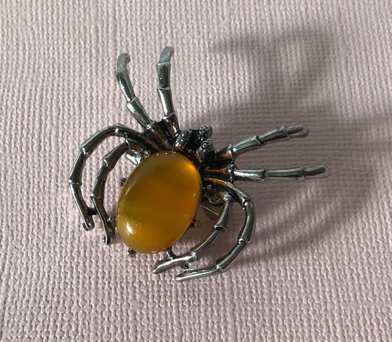 Orange spider brooch, agate spider brooch, silver… - image 3