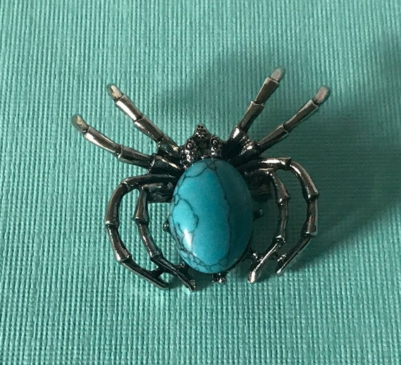 Blue spider brooch, turquoise spider pin, silver s