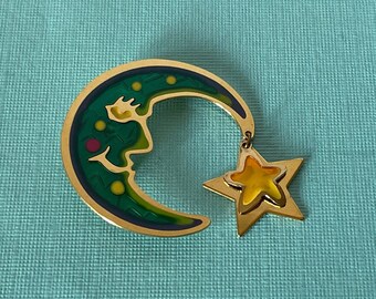 BROCHE VINTAGE « COMME LA LUNE » - Bijou Ancien En Matériau Composite, Occasion