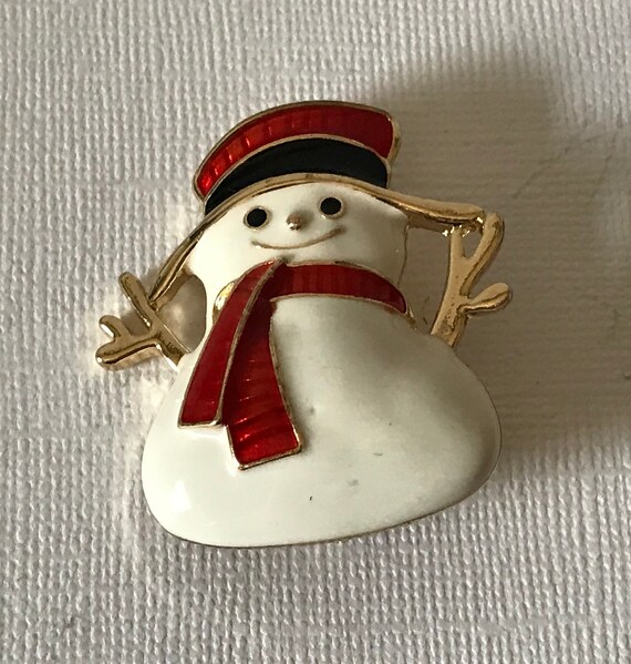 Vintage snowman Christmas pin, Christmas brooch, … - image 3