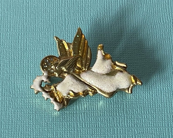 Vintage angel brooch, glittery angel pin, Christm… - image 2