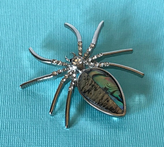 Green and blue swirl spider pin, spider brooch, sp