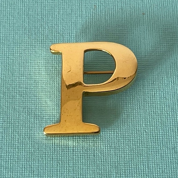 Vintage Letter P brooch, gold letter P pin, monogr