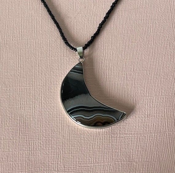 Crescent moon necklace, black agate moon necklace… - image 10