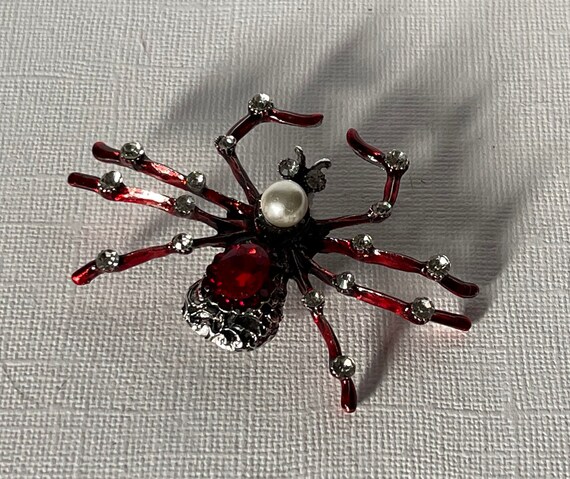 large spider brooch, red rhinestone spider pin, f… - image 5