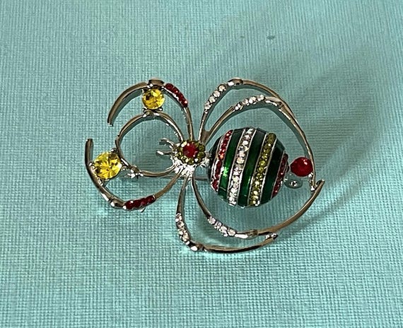 Rhinestone spider brooch, Halloween spider pin, tarantula, green spider pin, yellow spider, spider jewelry, red spider, silver spider brooch