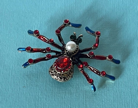 Red rhinestone spider pin, blue rhinestone spider… - image 9