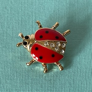 Rhinestone lady bug brooch, beetle brooch, lady bug pin, red and black lady bug brooch, ladybug pins, beetle brooch, insect pin, bug pin
