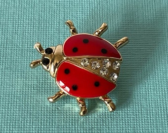 Rhinestone lady bug brooch, beetle brooch, lady bug pin, red and black lady bug brooch, ladybug pins, beetle brooch, insect pin, bug pin