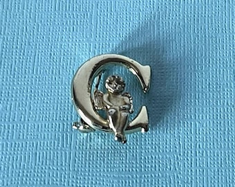 Vintage letter C brooch, signed letter c pin, letter C with angel brooch, monogram C pin initial C brooch letter C vintage, letter c jewelry