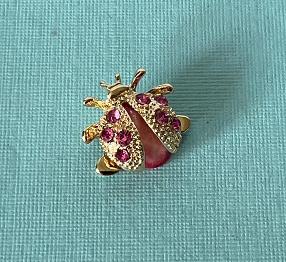 Vintage lady bug brooch, rhinestone lady bug brooch, beetle brooch, insect pin, vintage ladybug pin, lady bug jewelry, pink lady bug brooch