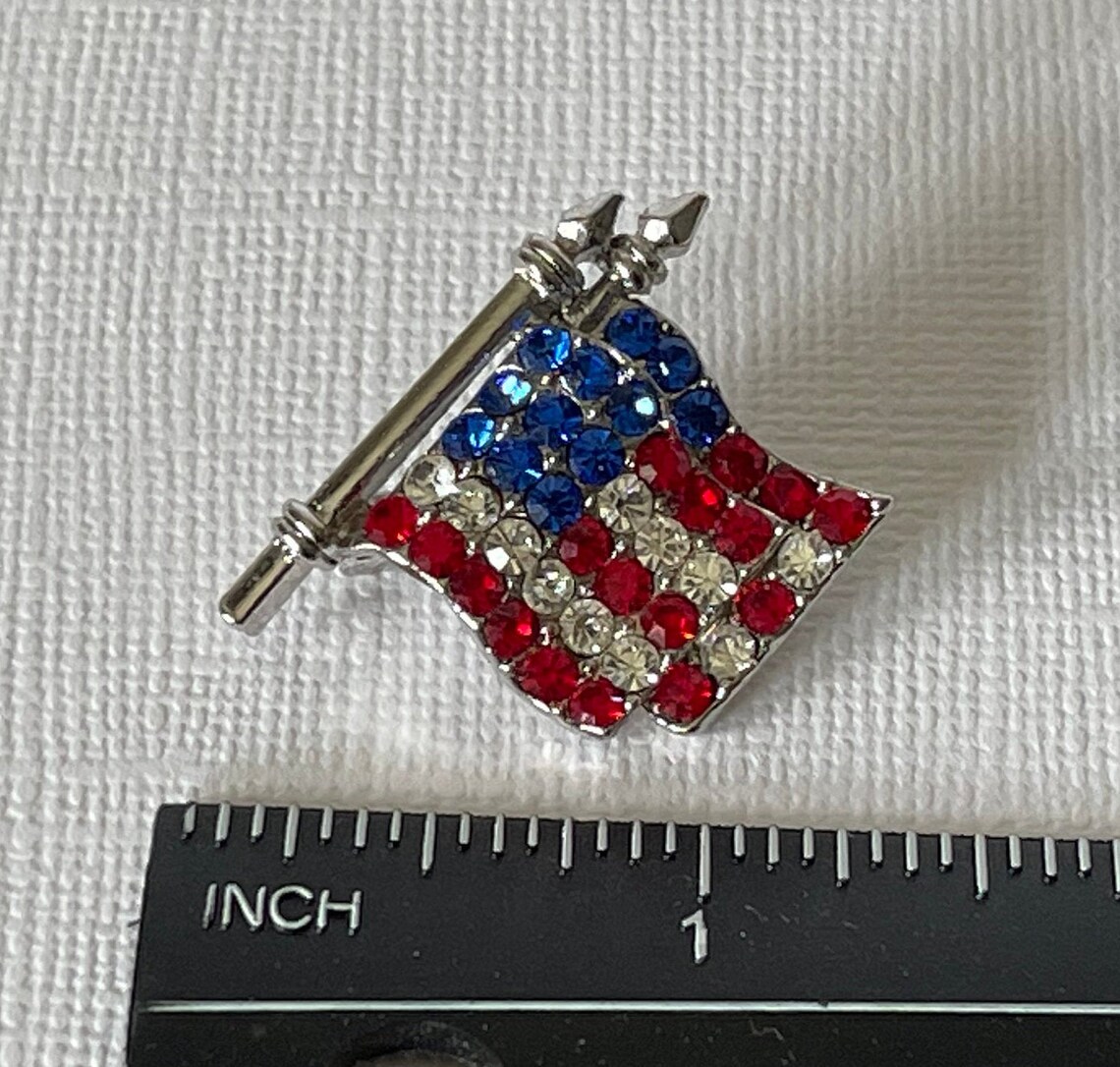 Vintage American Flag Brooch Rhinestone Flag Pin USA Flag Etsy