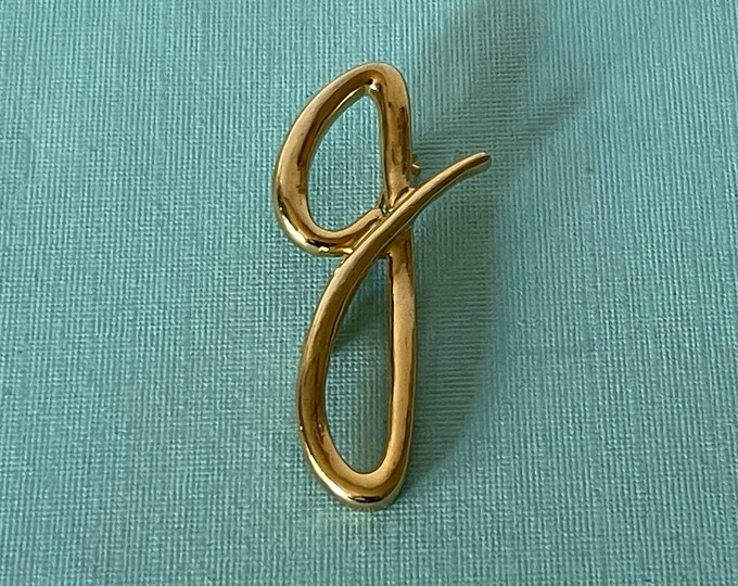 Large Vintage Letter J Brooch, Letter J Jewelry, Gold Letter J Pin