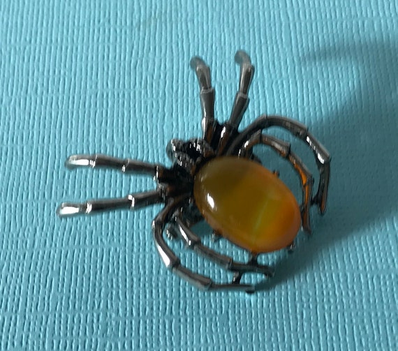 Orange spider brooch, agate spider brooch, silver… - image 4