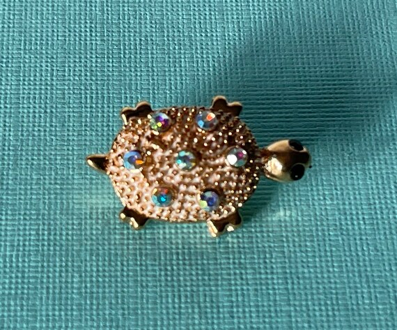 Rhinestone turtle brooch, gold turtle pin, tortoi… - image 3