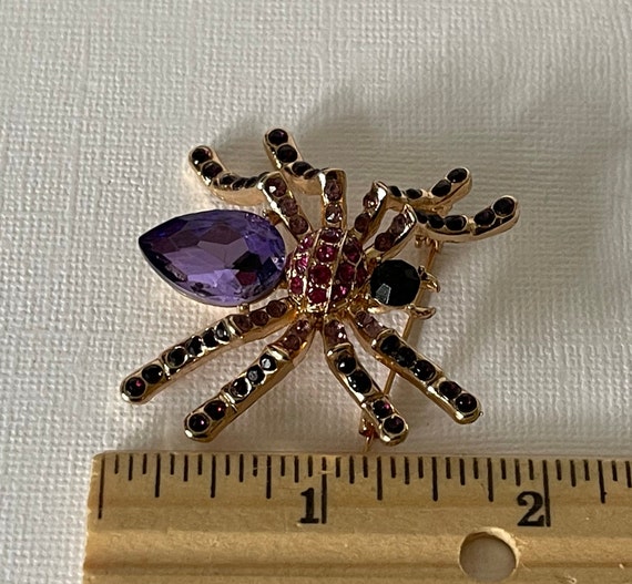 Purple rhinestone spider pin, spider brooch, inse… - image 5