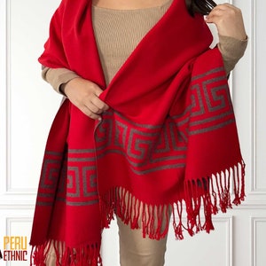 Cozy Red Alpaca Shawl, Warm Winter Scarf, Perfect for Cold Weather,  Reversible Winter Shawl, Warm Scarf for Women