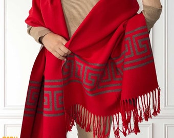 Cozy Red Alpaca Shawl, Warm Winter Scarf, Perfect for Cold Weather,  Reversible Winter Shawl, Warm Scarf for Women
